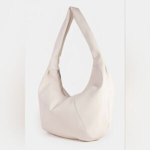 Fame USA Panel Stitch Crescent Faux Leather Cream Color Shoulder Bag